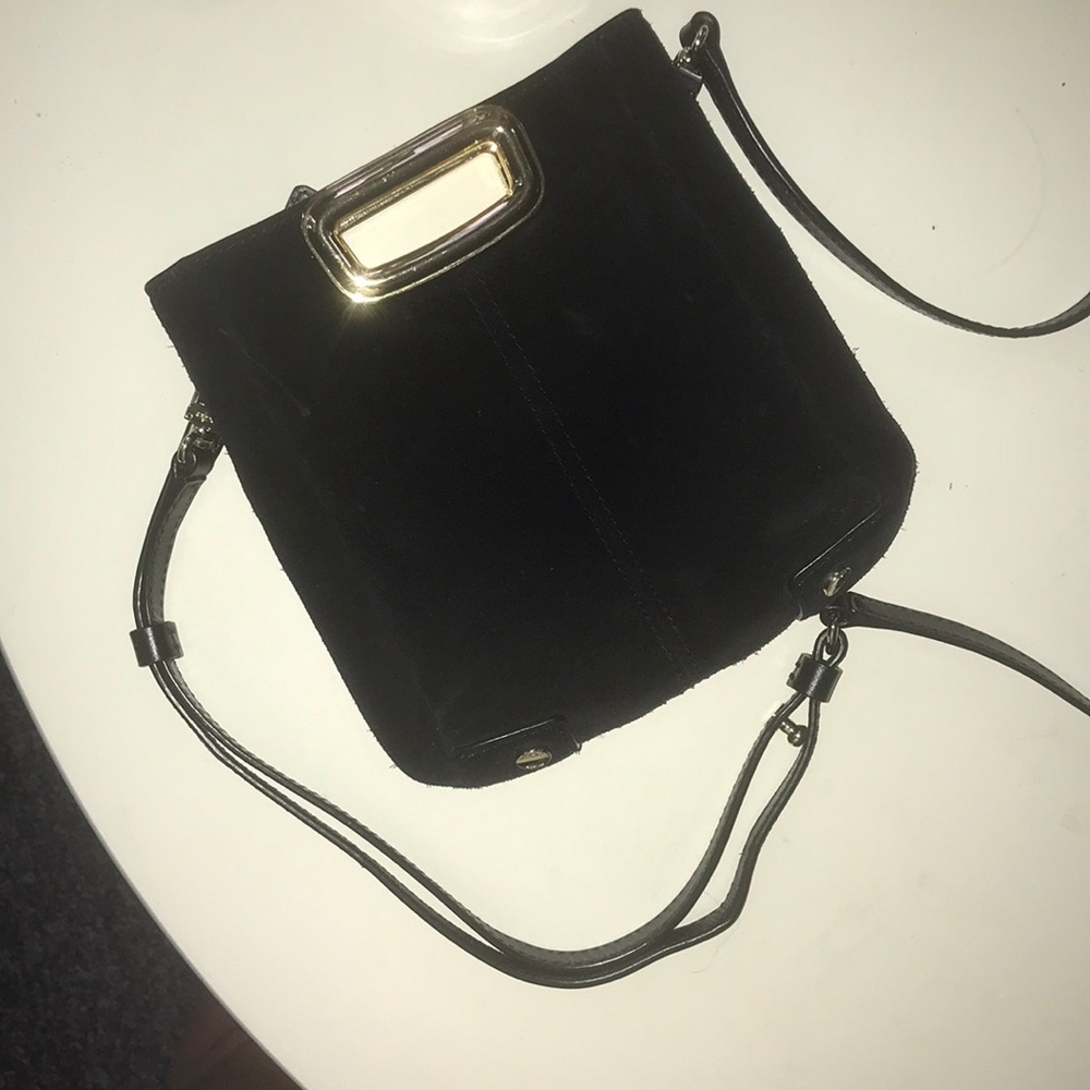 Maje Mini M Suede Crossbody Bag with Gold accent